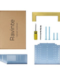 Packaging and items of 25 Pack 4 Inch Gold Cabinet Pulls Brushed Brass Square Hardware For Kitchen Cabinets And Drawers 102mm Center To Center Hole Center Easy Install With Two Screw Sizes To Make Your Cabinets Look Fly