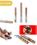 1/8 Inch Tungsten Carbide Corner Radius End Mill With TiSiN Coating, 4 Flute, 0.03 Inch Corner Radius, steel milling bit display