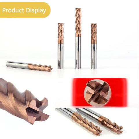 1/8 Inch Tungsten Carbide Corner Radius End Mill With TiSiN Coating, 4 Flute, 0.03 Inch Corner Radius, steel milling bit display