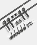 Six Foot Double Barn Door Track Kit For Smooth Quiet Sliding Cabinets 72 Inch Rail with black hardware components