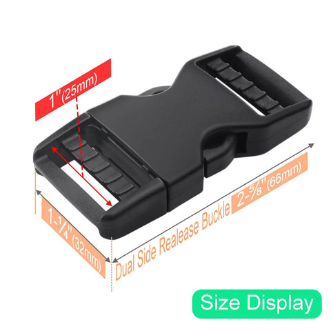 Six Pack 1 Inch Quick Release Buckles For Nylon Webbing Straps Replacement No Sew Dual Adjustable Heavy Duty Plastic Buckle Set For Backpacks Belts Dog Collars And Gear size measurement