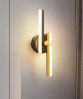 Super Slick Retro LED Wall Sconce With Full Copper Metal Base And Frosted Acrylic Shade, mounted to a wall with warm light.