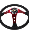 Dope 14 Inch PU Racing Steering Wheel For Cars Golf Carts And Trucks, Ergonomic Grip, Red Finish With Horn Button, frontal view