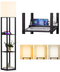 Floor Lamp With Shelves Three Tier Wooden Display Shelves USB Ports And Power Outlet Dimmable LED With 3 Color Temperatures Standing Lamp