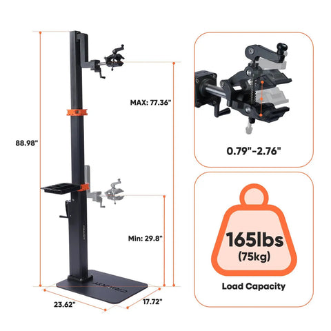 Electric Bike Repair Stand With 360 Degree Rotating Clamp Adjustable Height From 30 To 77 Inches 165 Lbs Capacity