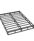 Heavy Duty Queen Box Spring 7 Inch Metal Frame Mattress Foundation Bed Base, black steel construction with reinforced slats.
