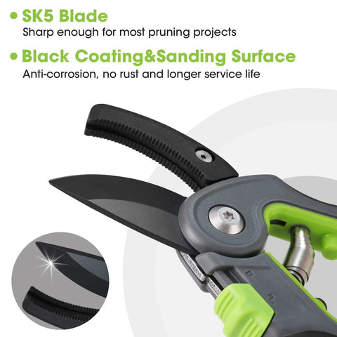 Anvil Pruning Shears 8-Inch Heavy Duty Gardening Hand Pruner With SK5 Steel Sharp Blades, Green handle and rust-resistant features