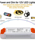 60W Dimmable LED Driver For 12V Strip Lights And Modules, Easy Install No Fuss, Smooth Flicker Free Dimming, Works With Lutron And Leviton Switches, Converts 120V AC To 12V DC, Triac ELV MLV Compatible Power Supply For Home Or Bar Ambience. 60W 12V DC LED driver for strip lights, modules, bulbs, and spotlights