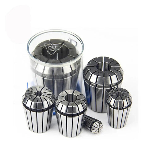 Top Pick Spring Collet Chuck Set For Engraving Milling CNC Lathe Tool Spindle Drill Fix Sure Grip High Quality Steel Precision Holds 0.008mm Accuracy Fits ER11 ER16 ER20 ER25 ER32 ER40 Sizes in a clear container.