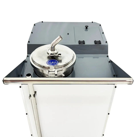 Heavy Duty Pneumatic Chip And Sludge Remover For CNC Machining Shops No Sweat 220V 1PH Cutting Fluid Filter top view with stainless steel tank.