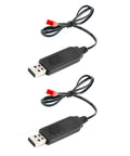 Fast Charge 3.7V JST Battery Charger For Bubble Guns And RC Toys 5V Input With 2A Output Recharges Li Ion Batteries In About 2 Hours USB Cable Included Compatible With RC Cars Boats And Gel Ball Blasters 2 Packs showing two USB chargers with red JST connectors.