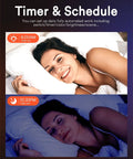 Smiling woman waking at 8:00 AM and sleeping at 10:30 PM, illustrating timer feature of 4 Pack Canless 4 Inch Smart LED Recessed Downlights.