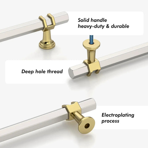 10 Pack 3 Inch Cabinet Pulls In Brushed Satin Nickel And Gold Two Tone Finish showing solid handle and deep hole thread