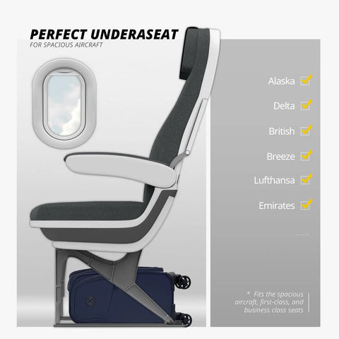 Underseat Luggage With Wheels Softside Carry On Spinner Bag Fourteen Point Five Inch Navy 28L under airplane seat