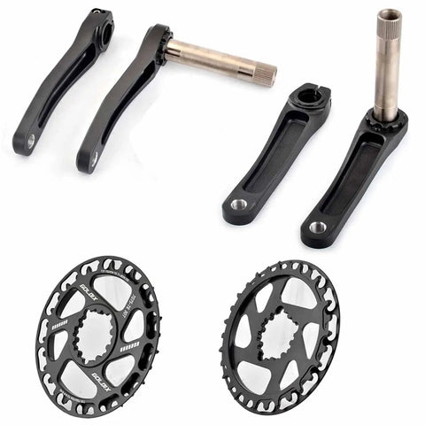 Square Taper Mountain Bike Crank Arm Set for 110mm to 160mm Spacing, Includes Right Arm and Single Ring Disc, 28T to 36T Chainring Options, Lightweight About 550g, High Carbon Steel Durable Performance Upgrade