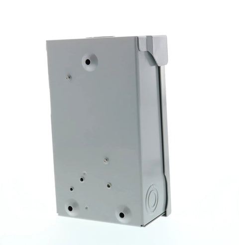 Exterior view of 2P 60A 240V General Duty Outdoor Non Fusible Safety Switch With Visible Blade And Quick Make Quick Break Action Rugged Design.