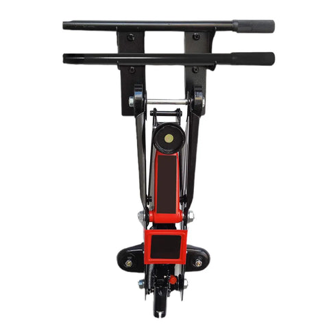 Front view of Heavy Duty Wall Mount Jack Stand Organizer For Garage And Shop Pro Grade Steel Storage Bracket Keeps Hydraulic Jacks Off The Floor Space Saving Wall Holder For Automotive Repair And Home Garage Shed Workshop Tools