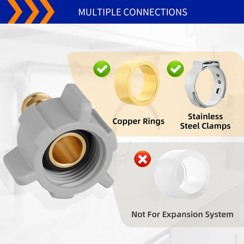 10 Pack Half Inch PEX to Half Inch Female NPT Swivel Brass Fittings Adapters Lead Free Potable Water Connector PEX B and C Compatible NSF ASTM F1807 Certified RV Plumbing Adapter for Easy DIY Repairs, copper rings and stainless steel clamps