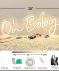 Oh Baby Neon Sign 38x15 Inches Light Up Backdrop Dimmable With Accessories On Table