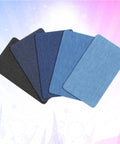 Badass Adhesive Jean Repair Patches 5 Piece Set Featuring Rad Designs Perfect For Fixing Tattered Denim Jeans And Jackets Quick Iron On Stickers And Seamless Sewing Hacks in assorted colors.