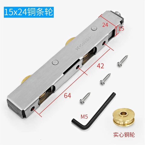 Top Shelf Slide Door Rollers And Window Pulley With Stainless Steel Build Double Copper Bearing Wheels For Shower Glass And Drawers Built Tough Zero Fuss Setup Smooth Glide Ride Hardware Fitting 1 Pc displayed with screws and tools