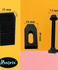 Pro Grade M8 Clamp Kit Set 8mm for HV4 and HV6 Rotary Table Milling, showing clamp piece dimensions on colorful background