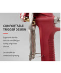 Close-up view of the Top Tier Pro Hustle Pneumatic Mortar Sprayer Gun trigger design showing ergonomic handle for comfort.