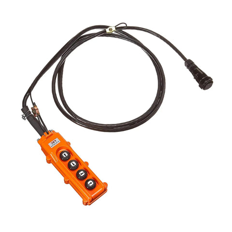 Workhorse Four Button Control Pendant With 20 Foot Cord For Electric Hoists And Trolleys, 24 Volt Watertight NEMA 4X Push Button Controller