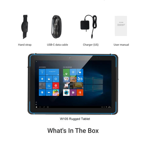 10.1 Inch Rugged Windows 11 Tablet IP68 Waterproof And Drop Resistant With 16Gb Ram 128Gb Storage and accessories in the box.
