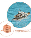 Boat Motor Cooling Ring Water Cooling Sleeve For RC Yacht 540 Brush Motor Parts shown next to RC yacht on water