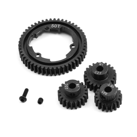 Beefy 50T Spur Gear With 18T 20T 22T Pinions In 1.0M Hardened Steel, Drop-In Upgrade For XMAXX XRT XO-1 Maxx E-REVO 2.0 VXL, CNC Machined For Precision, Smoother Spin And Hardcore Durability