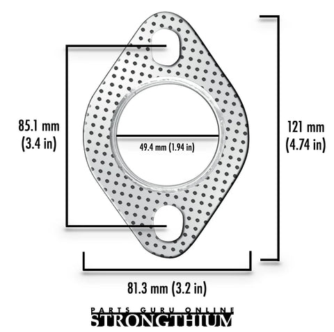 Strongthium 2-inch exhaust flange gasket, graphite with fire ring, 2-bolt, 2-piece set for muffler manifold