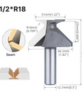 Premium Arc Bending Router Bit For Seamless R18 Radius Cuts With 2 Inch Shank And Solid Tungsten Steel Construction, showing dimensions and seamless design.