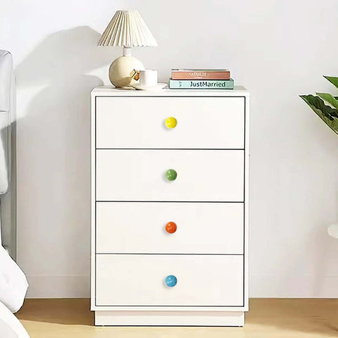 Top Tier Yellow Ceramic Cabinet Knobs 6 Pack, 1 1/4 Inch Drawer Pulls on a white dresser with colorful ceramic knobs.