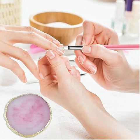 Applying nail polish with brush from 22 Piece Nail Art Tools Set With Gold Edge Resin Palette And 2 Way Acrylic Silicone Engraving Pen And Dotting Pen Kit