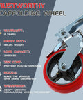 Badass Heavy Duty Eight Inch Scaffolding Caster Wheels Set Of Four featuring a solid wheel design with 2480 lbs weight capacity, 360-degree swivel.