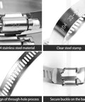 9 Inch Stainless Steel Hose Clamps Set Adjustable Metal Worm Gear Clamp Kit showing close-up of material, stamp, design, buckle
