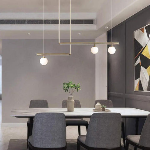 Three Light Glass Globe Linear Chandelier In Gold Finish Pendant Light For Living Room Dining Room Kitchen Island Modern Industrial Ceiling Fixture With Gold Glass Shade Options And Easy Install Mounts over dining table