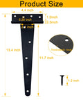 Heavy Duty 12 Inch T Strap Hinges 4 Pack With Screws Rustproof Metal for Shed Barn Gate Fence product dimension diagram