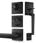 Matte Black Front Door Handle Set With Single Cylinder Deadbolt And Exterior Lever Lock For Home Or Office Modern Zinc Alloy Build