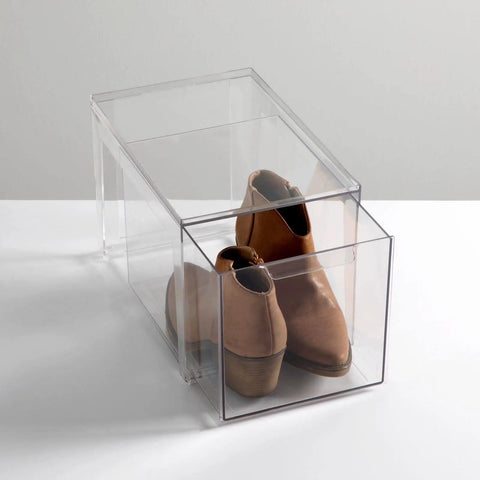 Stackable Closet Storage Bins With Pull Out Drawers Clear Plastic Shoes And Small Item Organizer Lumiere Collection Space Saver