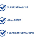 Certification symbols for OnQ Half Width Media Enclosure Power Strip For Cable Management, 6 Outlets With 3 IEC C13 And 1 IEC C7 Adapters