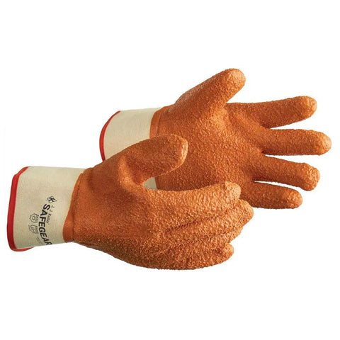 Extra Large PVC Vinyl Work Gloves 3 Pairs EN388 Cut Resistant Orange Textured Coating Oil And Grease Resistant Unisex Fit For Men And Women 27 Cm Length With Safety Cuff All Purpose Gripping Power