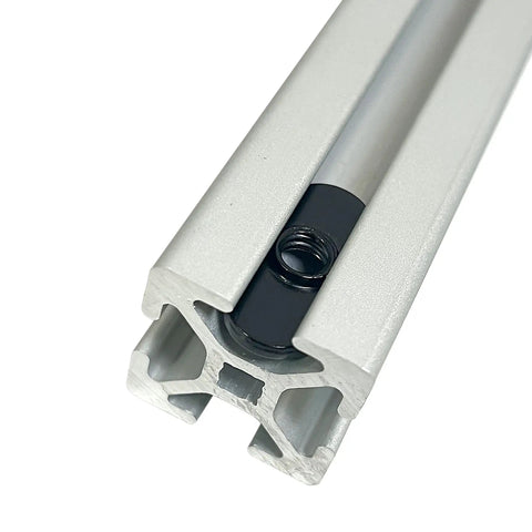 Centered Slide In Economy T Nut For One Quarter Inch Twenty Thread Aluminum Extrusion 10 Series 1010 Profiles Compatible With CNC Machines Laser Cutters Robotics And Industrial Frame Builds in T-slot of aluminum extrusion.