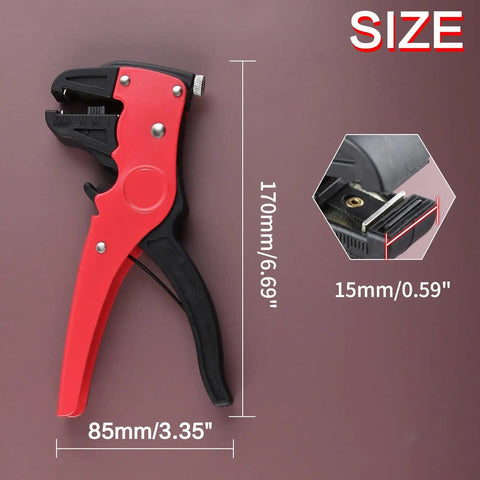 Side view of 2 In 1 Automatic Wire Stripper And Cutter Self Adjusting Tool For 10 24 AWG Cables with size dimensions.