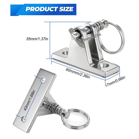 Two Pack Bimini Top Deck Hinges Built From 304 Stainless Steel Marine Hardware With Pin Ring For Boats Size Specification