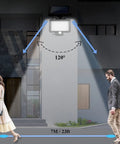 Outdoor Solar Motion Lights With 56 LED, IP65 Waterproof, 120 Degree Lighting Angle, showing illumination on wall at night