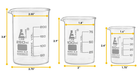 Nine Piece Lab Glassware Set Made From Borosilicate 3 Point 3 Glass Includes Beakers Erlenmeyer Flasks And Graduated Cylinders
