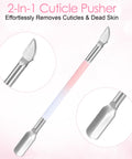 2-in-1 cuticle pusher with metal tips for cuticle care, included in 4 In 1 Cuticle Tool Set With Nipper Pusher Cutter And File In Pink Leather Case