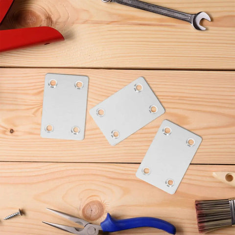 Stainless Steel Flat Corner Brackets 30 Pack With Holes For Furniture Repair And Support on wooden table with tools